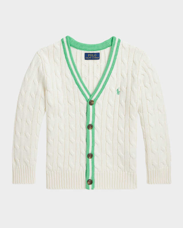 Boy's Cable Knit Cardigan W/ Embroidered Pony, Size 2-7